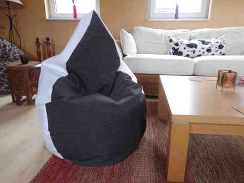 Sitzsack XL" von Lux " Lederoptik weiß / Strukturstoff schwarz