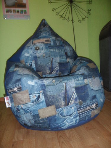 Sitzsack XL  von Lux Lederoptik blau /  Designstoff Jeans