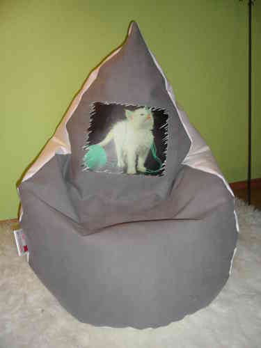 Sitzsack " von Lux " Lederoptik weiß / Velourlederoptik Katze